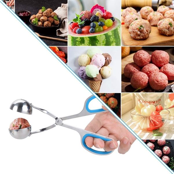 

meat baller,2 pcs stainless steel meat baller tongs with detachable rubber grips cake meatball maker ice tongs cookie dough sco