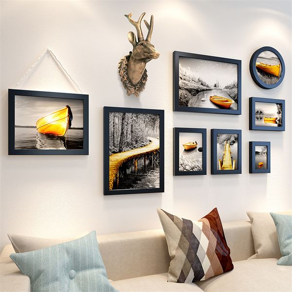 

home decorations accessories 8pcs picture frames+reideer head collage frame for p wall decor wooden p frame set cornici