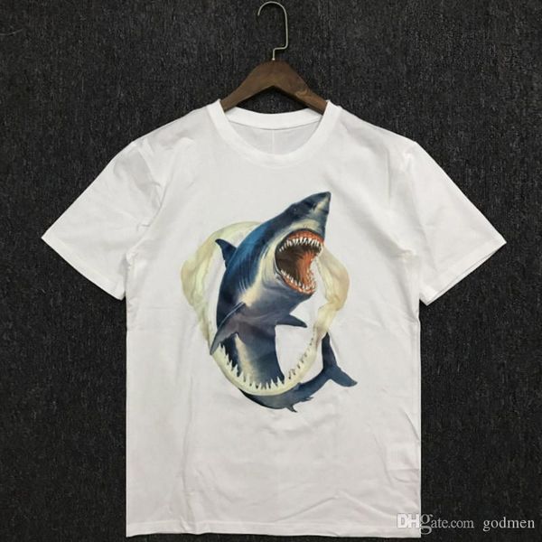 

мода новые casual mens конструктора t shirt пары мягкий хлопок короткие рукава мужчины женщины тис размер s-2xl shark печати, White;black