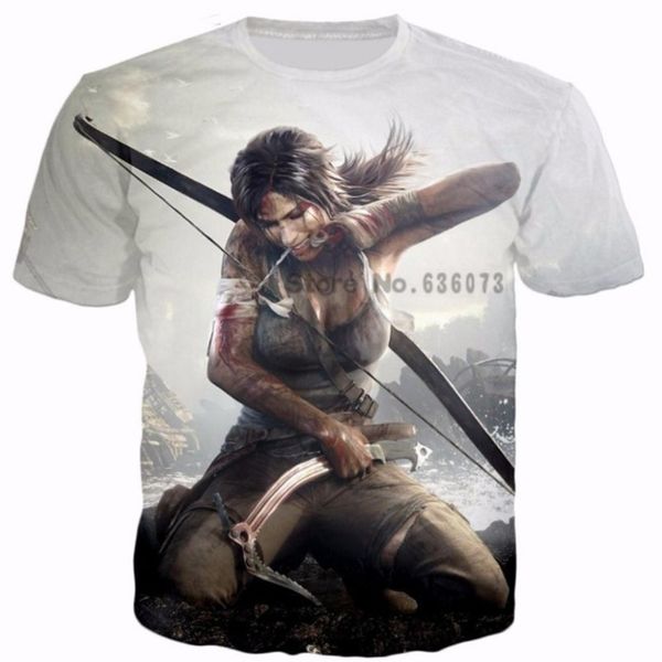 

new fashion summer men women classic t-shirt action adventure game tomb rd raider harajuku style funny 3d print casual, White;black