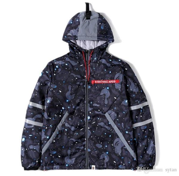 

2019 autumn winter men women starry reflective strip hooded windbreaker jacket men's casual hooded padded jacket coat, Black;brown