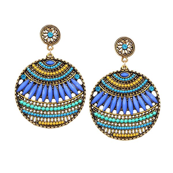 

bohemian belly dancing women dangle earrings stud with round pendant jewelry, Golden
