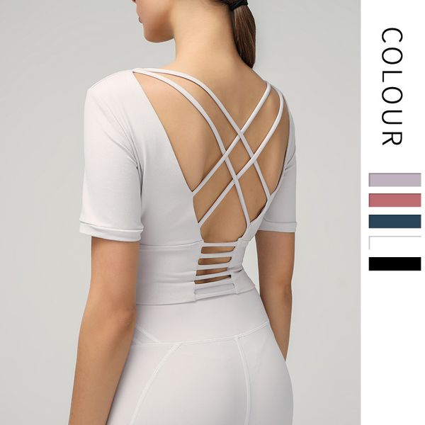 

women seamless yoga shirts short sleeve crop push up gym shirts quick dry fitness t-shirts sports removable pads yoga top, White;red