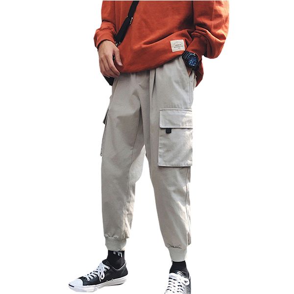 

2018 autumn winter pants men cargo pants elastic waist harem pant hip hop casual loose trousers joggers male, Black