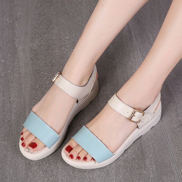 

2019 summer new style sandals women's sandals slanted heel platform women's shoes genuine leather europe and america korean-styl, Black
