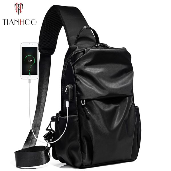 

tianhoo men chest shoulder bag usb charging diagonal casual waterproof messenger bags