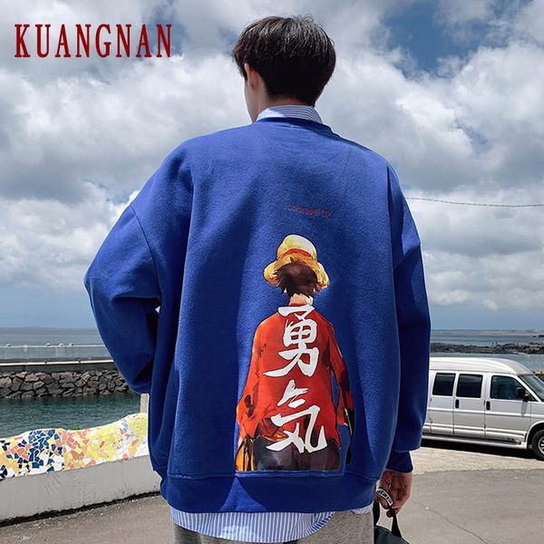 

kuangnan one piece sweatshirt men japanese streetwear hip hop harajuku sweatshirts men clothing sweatshirt xxl 2019 autumn, Black