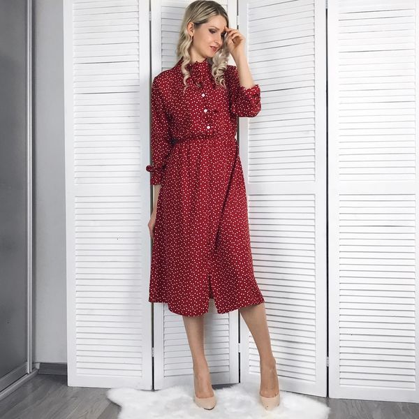 

женская одежда женские дизайнерские одежда стенд воротник горошек шифон женщин платье side женщины платье split 2019 весна женщины midi, Black;gray