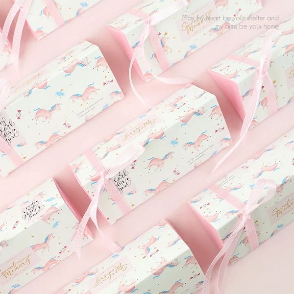 

европейской розового мрамор единорог перо лепесток коробка конфет венчание bomboniere партия сладких подарки 50шт пакет конфет