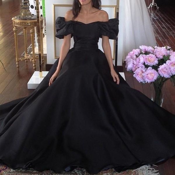 

new vintage black ball gown evening dresses off the shoulder backless dubai arabic formal yousef aljasmi prom dresses vestidos de festa, Black;red