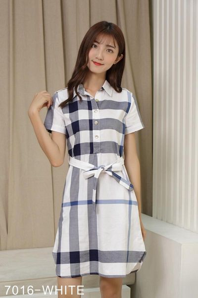 

19ss new bump the color lapel designer womens dresses fashion classic checked print women short sleeves shirt dress