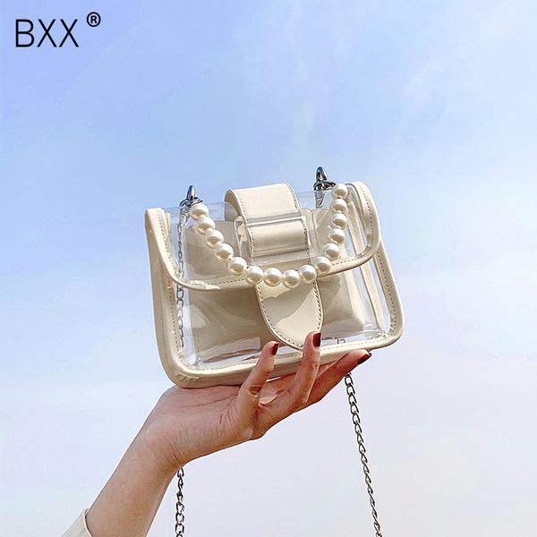 

bxx] transparent pearl chain handle handbags for women 2020 summer shoulder crossbody bag female totes beach hand bag hm035