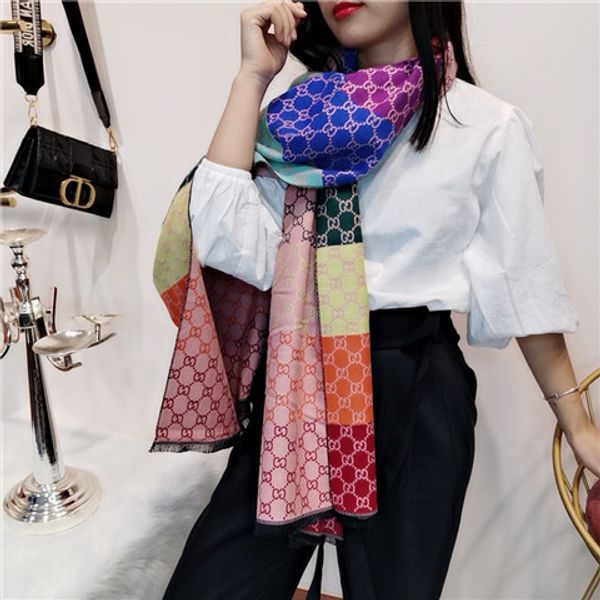 

2019winter new wool scarf winter thick wool scarf long fringe style women's luxury shawl 180*70cm, Blue;gray