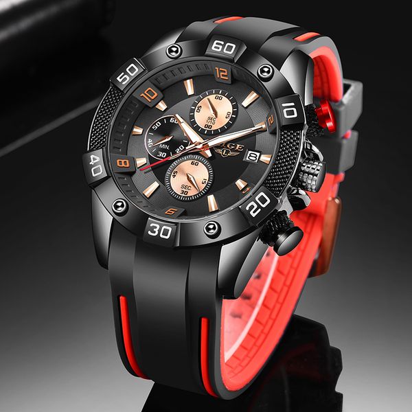 

2020 lige new waterproof mens watches silicone watch men fashion sports quartz wristwatch relogio masculino+box, Slivery;brown
