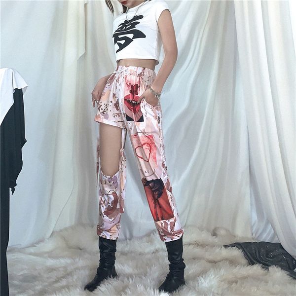 

summer new fashion printed hollow out casual trousers women, Black;white