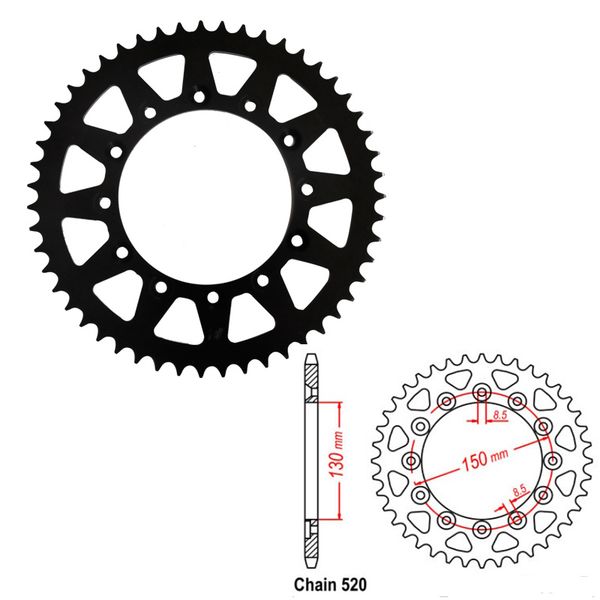 

motorcycle rear sprocket 520 40t 41t 42t 43t 47t 48t 50t 51t for vtz250 xl500 xr350 xlr200 cb250 ns250 nsr250 cbr250 xr200