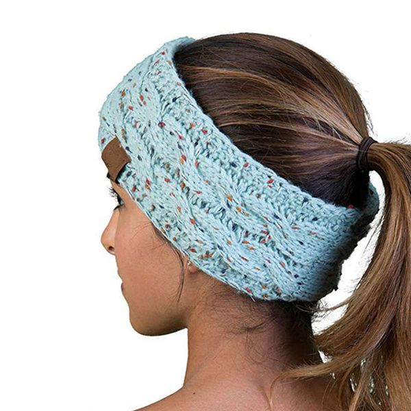 

wine red spring winter ear warmer headband for women knitted crochet twist hair band girls turban elastic wide hair accessories, Blue;black