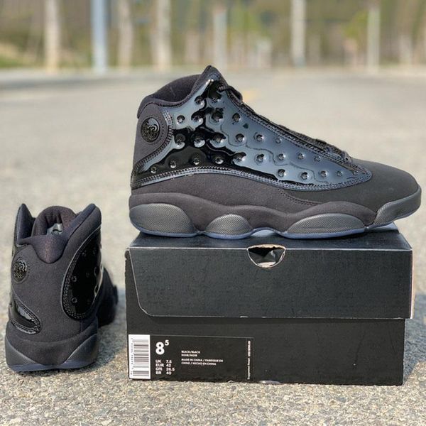 

Newest Cap and Gown Basketball Shoes 13s Patent Leather Suede Real Carbon Fiber Black Mens Outdoor Sports Trainers Size 7-13