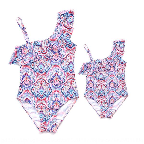 

iiucr 2019 conjoined mother-daughter flower printing one-shoulder 2019 parent-child conjoined mother-daughter parent-child flower printing o, White;black