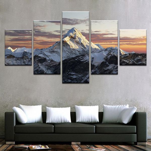 

canvas hd prints paintings home decor living room 5 pieces sunset snow mountains posters wall art landscape pictures no frame