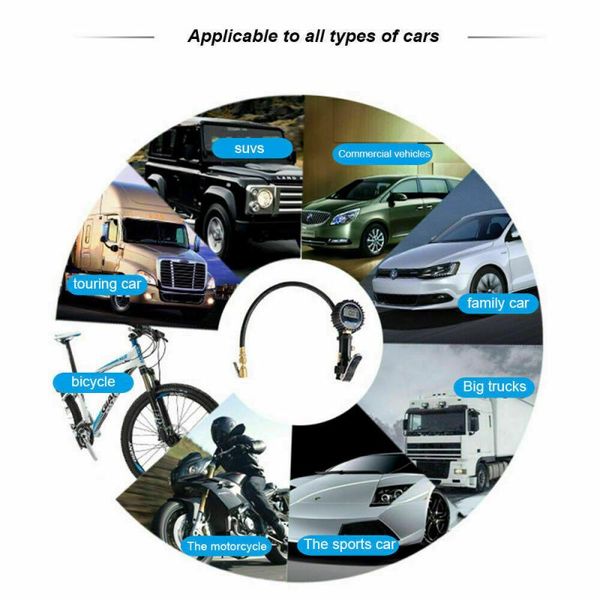 

universal 300 psi digital air auto tire inflator with pressure gauge chuck abs and metal for truck car motor bike black color