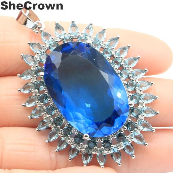 

57x37mm awesome long big heavy 166g london blue z womans party silver pendant beautiful necklaces pendants supplies