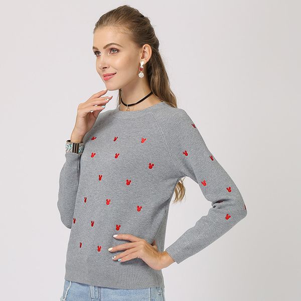 

женский дизайнер простой вязаный свитер с длинным рукавом осень дикий тонкий круглый вырез пуловер базовая рубашка femalegug0, Black;brown