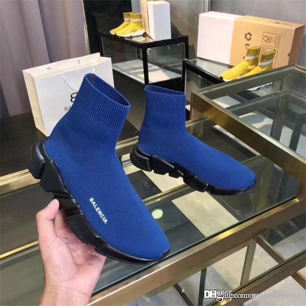 

нет.1balenciagdesigner скорости кроссовок неон синий плоский тренер sneakersd с оригинальной коробке, Blue;gray