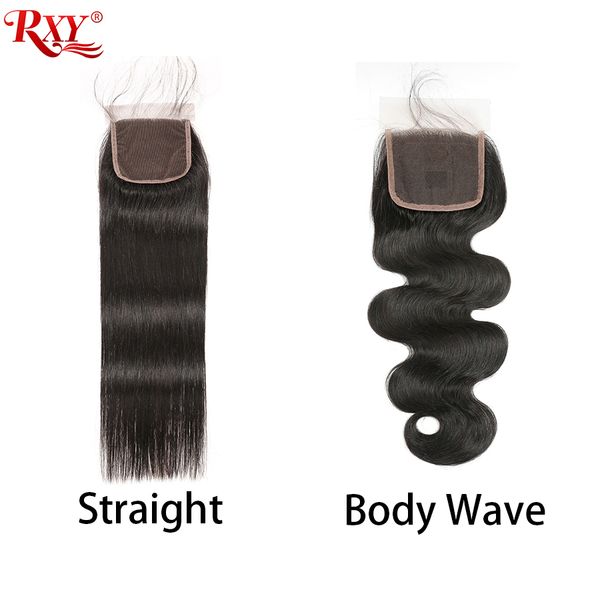 

4x4 lace closure with baby hair straight body wave human hair swiss lace closure brazilian straight hair body wave middle/three part, Black