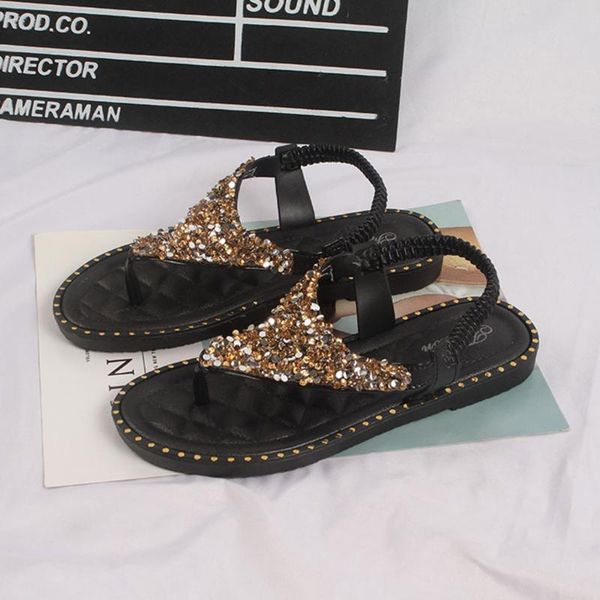 

luxury women rhinestone sandal female comfortable beach flats sandal rasteirinha feminina girl casual work shoes slides, Black