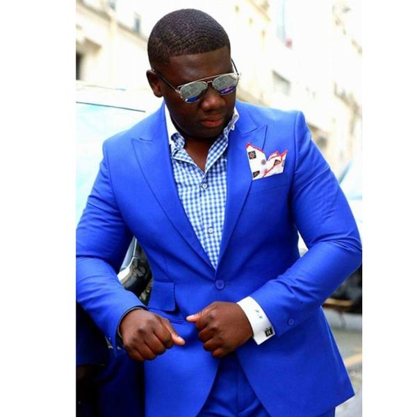 

fashion royal blue slim fit african style male peak lapel custom made groom tuxedos men suits wedding sets (jacket+pants), Black;gray