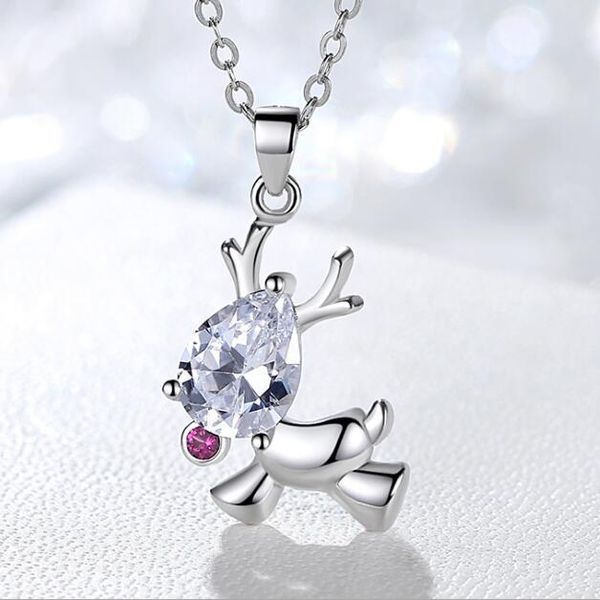 

deer necklaces real 925 pure silver clavicle chain elk pendant necklace with gift box women korean style jewelry christmas gifts