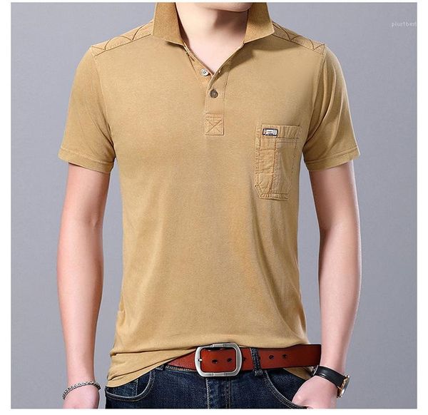 

male apparel mens lapel neck short sleeved tshirts slim designer pocket polos summer solid color casual, White;black