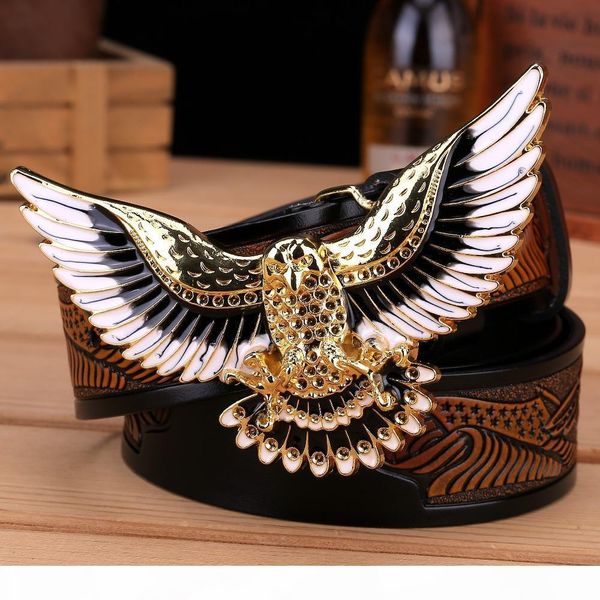 

gold eagle mens belts luxury designer strap split genuine leather cintos ceinture girdle without buckle punk smooth