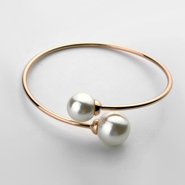 

handmade luxury double pearl silver rosegold покрыло регулируемый браслет для женщин партии ювелирных изделий браслет femme gb0120, White