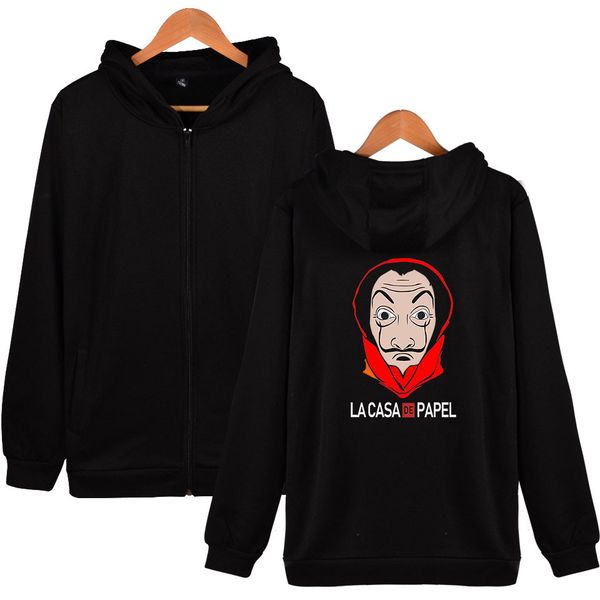 

money heist la casa de papel house of paper 2019 2d print zipper hoodies sweatshirt cute women/men fashion hoodies zippers, Black
