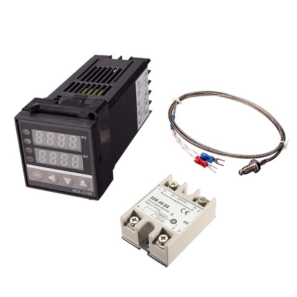 rex-c100 digital pid temperature controller set: thermostat ssr output + max.40a ssr relay + k thermocouple probe rkc (pack of 3pcs