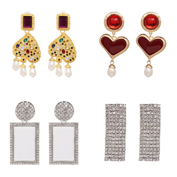

juran 2019 statement earrings wholesale trendy jewelry elegant crystal pendant earrings for women party mexed, Silver