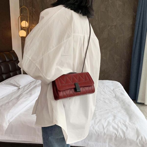 

rivets design pu leather crossbody bags for women 2020 fashion mini shoulder messenger bag lady travel chain handbags #27