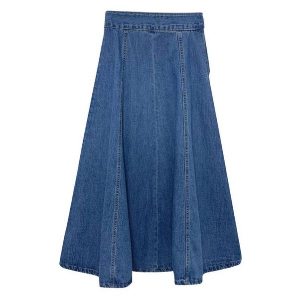 

skirts high waist denim long skirt women elegant large size midi pleated maxi ladies casual vintage runway jean bottoms, Black
