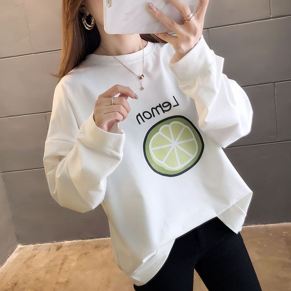 

новая корейская версия avocado green свободная и тонкая толстовка с длинными рукавами для женской одежды в начале осени, Black