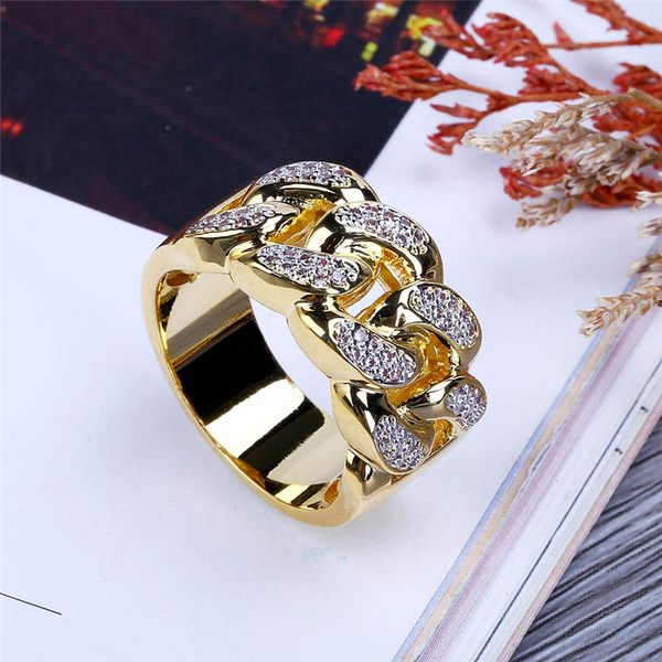 Ice Out Vergulde Ringen Voor Mannen Mode Bling Hiphop Sieraden Pop Hip Hop Zirkoon Cubaanse Chain Link Ring leuk Cadeau