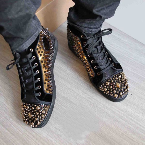 

2019 завод красный sole stud / шарики / шипы / высокие кроссовки обувь женщины, мужчины red bottom shoes designer повседневный walking ориги, Black