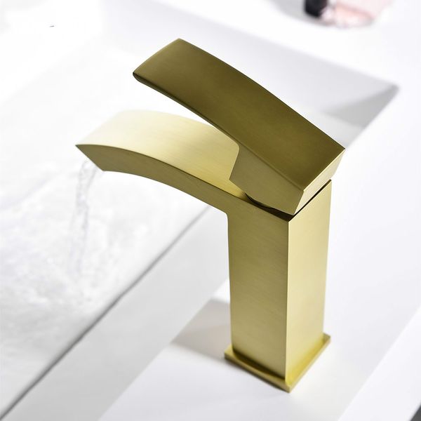 

Bathroom Waterfall Faucet Matt Black 100% Brass Single Handle Basin Mixer Brushed Gold & Rose & Chrome Sink Tap