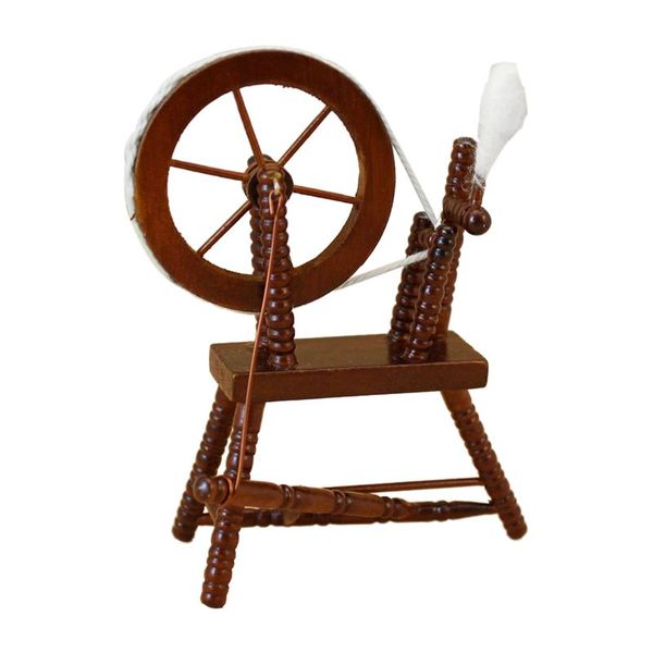 

1:12 scale doll house miniature hand reeling machine wooden spinning wheel