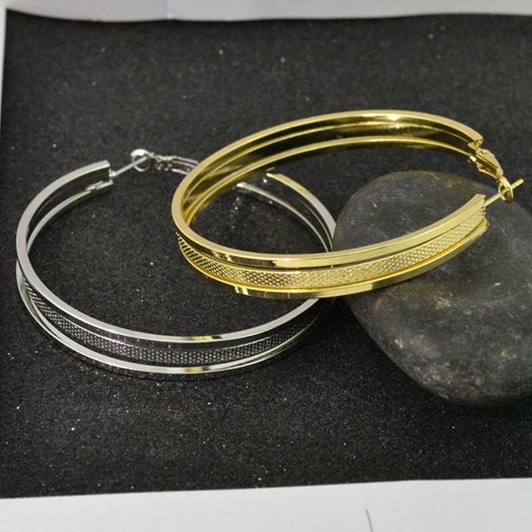 

ladies hoop earrings gold silver big circle wide face scrub ring shape exaggerated punk style women fashion jewelry new earrings, Golden