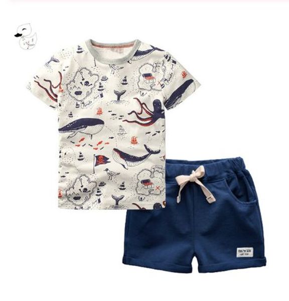 

2 шт. детские наборы мальчиков о-образным вырезом футболка и брюки шорты лето повседневная мультфильм пуловер хлопок дети мальчик одежда, White