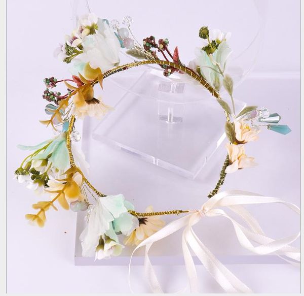 

sennu garland headdress cloth hay handmade garland flower headdress, Slivery;golden