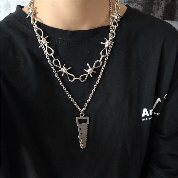 

fashion street dark saw ожерелье punk hip hop trendy wild мужчины и женщины ключицы цепи горячая продажа, Silver