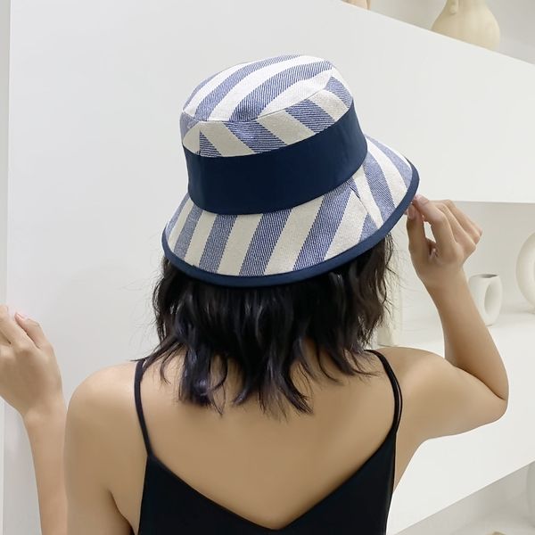 

oz0pm 2020 cotton and linen color matching fisherman bucket cotton linen bucket ladies summer contrast color twill sunscreen cloth hat sunsh, Blue;gray